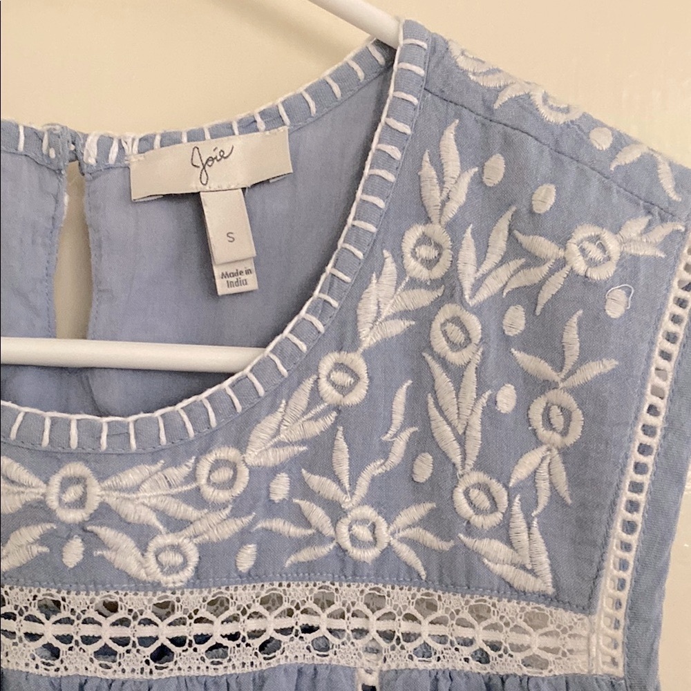 Joie Blue and White Embroidered Mini Dress
